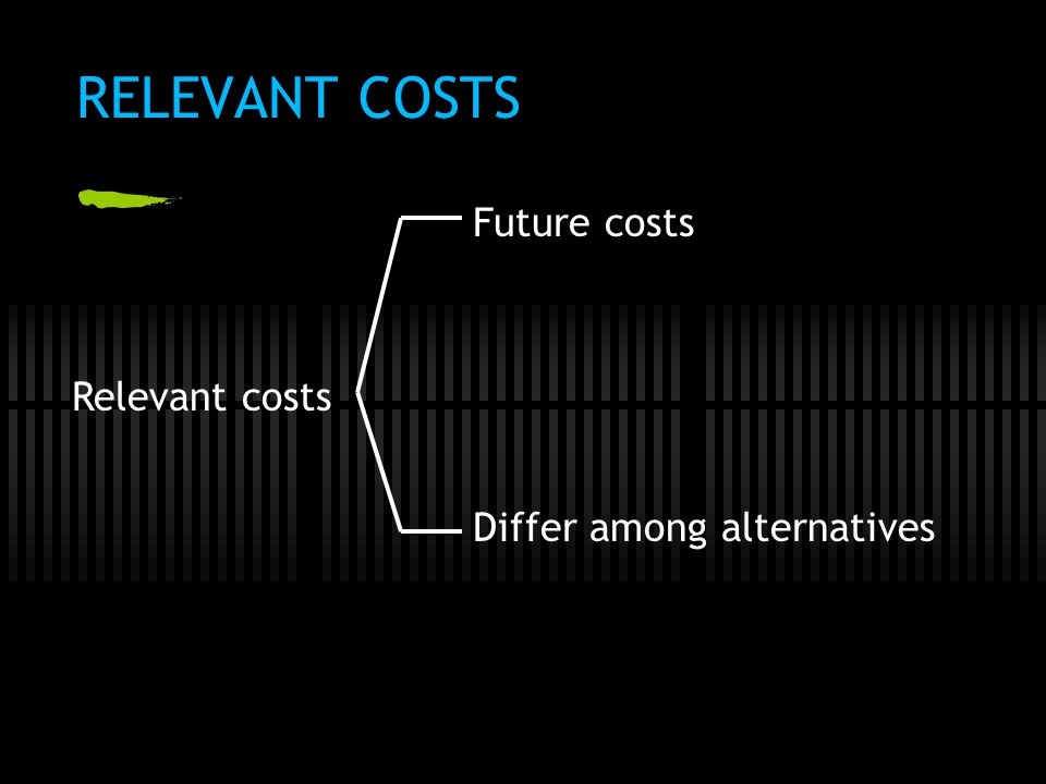 RELEVANT COSTS Future costs Relevant costs Differ among alternatives