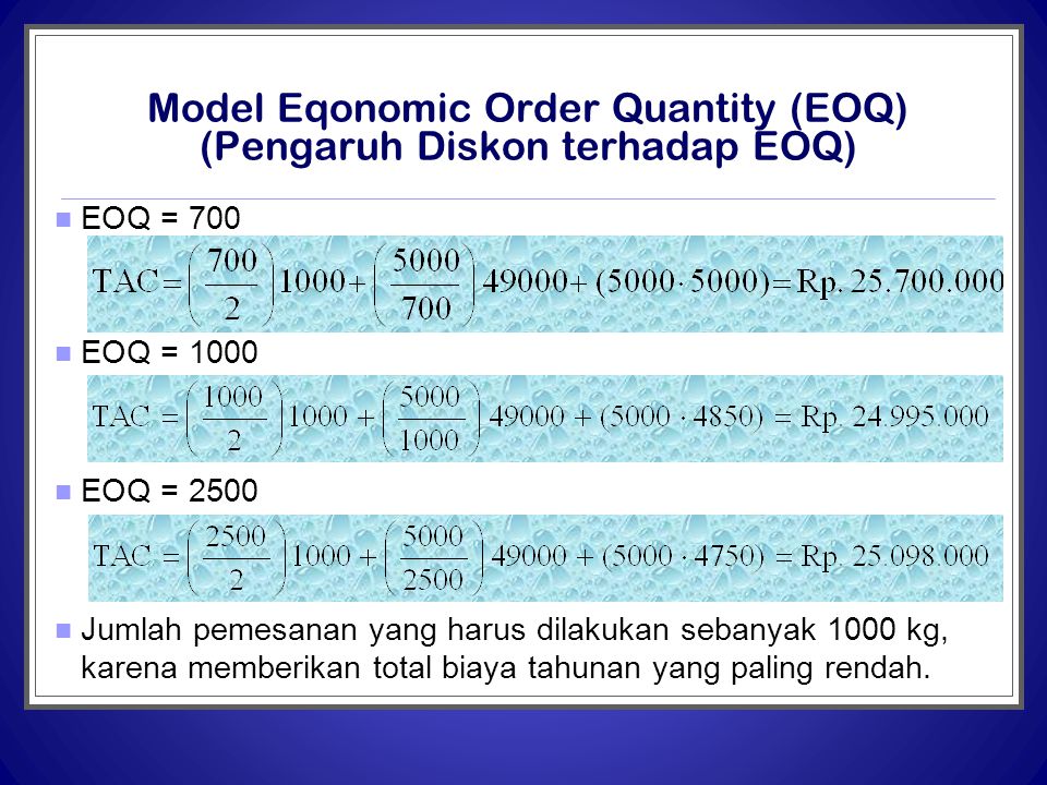 Model Eqonomic Order Quantity (EOQ) (Pengaruh Diskon terhadap EOQ)