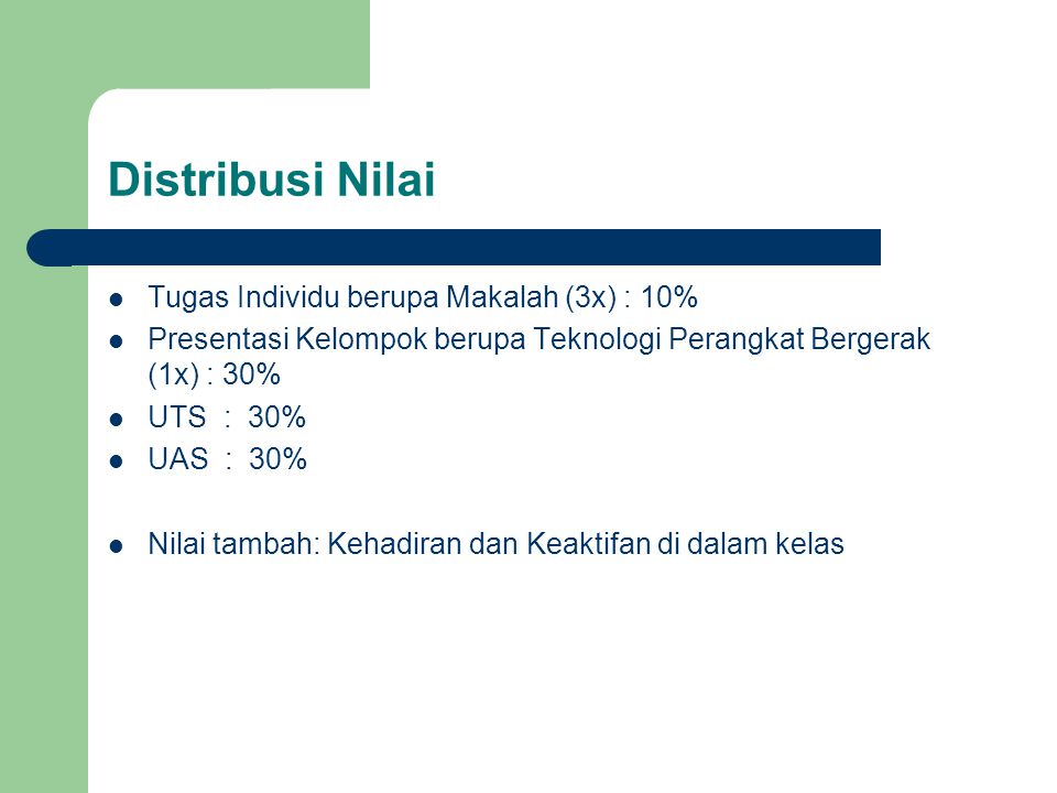Distribusi Nilai Tugas Individu berupa Makalah (3x) : 10%