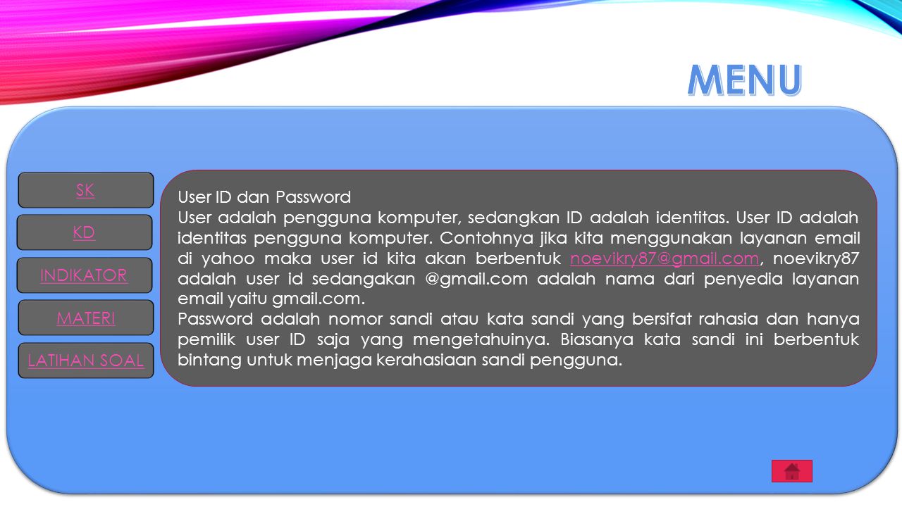MENU SK User ID dan Password