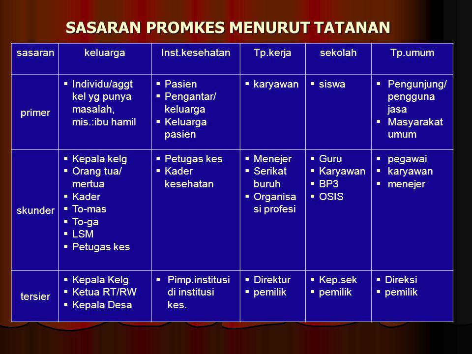 SASARAN PROMKES MENURUT TATANAN