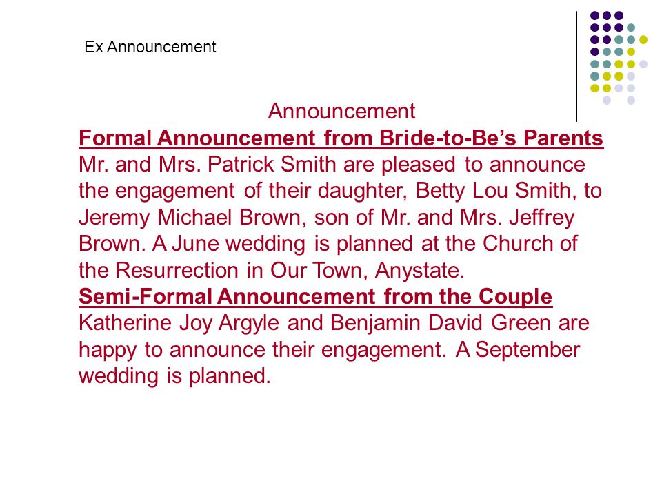 Formal Announcement from Bride-to-Be’s Parents