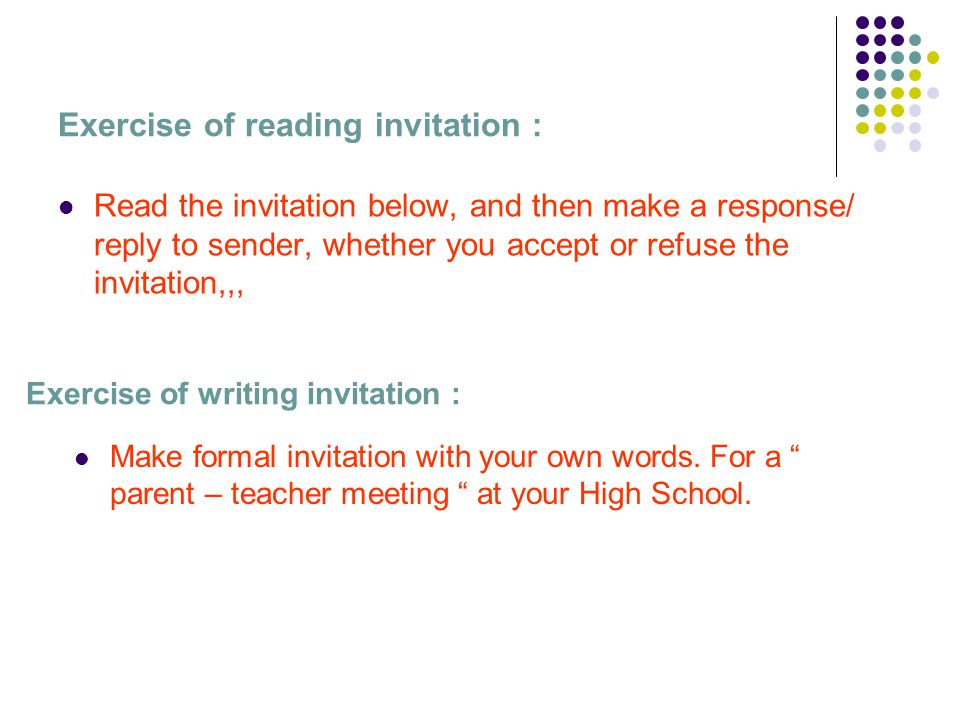Exercise of reading invitation :
