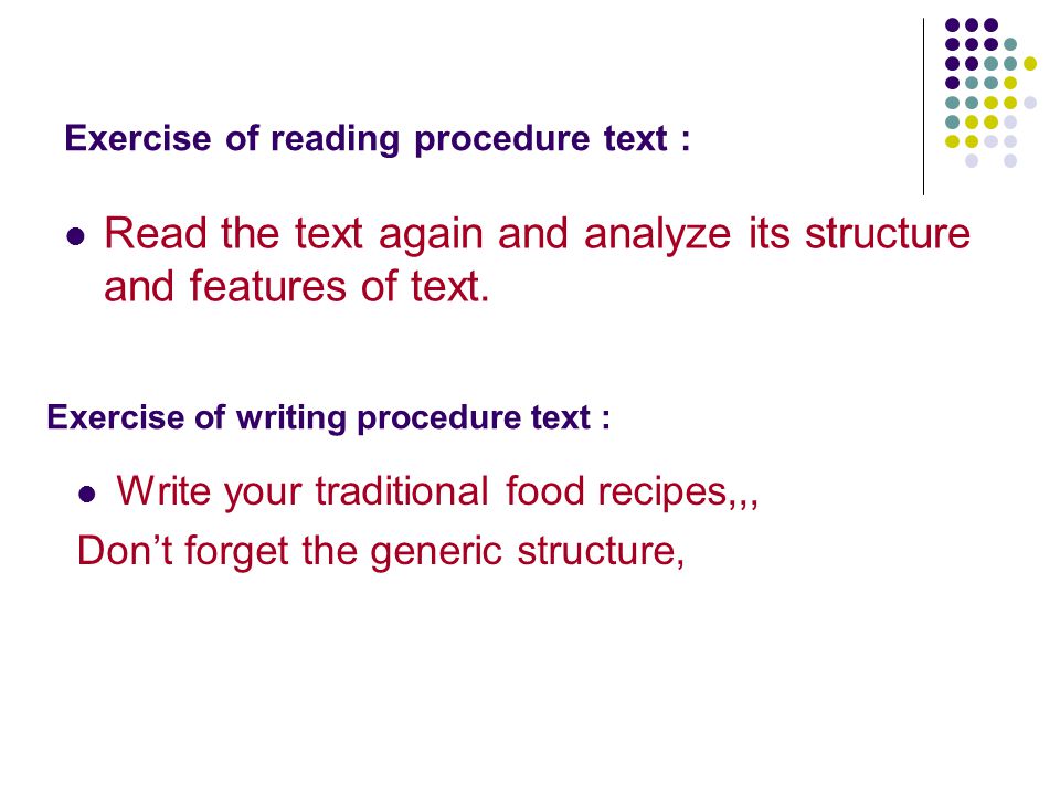 Exercise of reading procedure text :