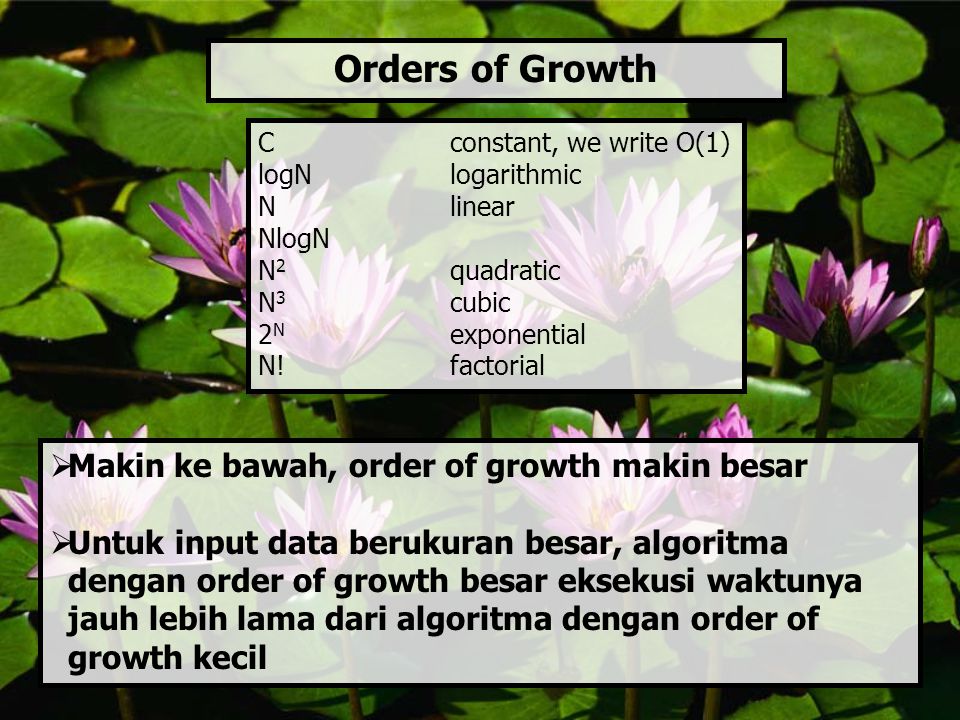 Orders of Growth Makin ke bawah, order of growth makin besar