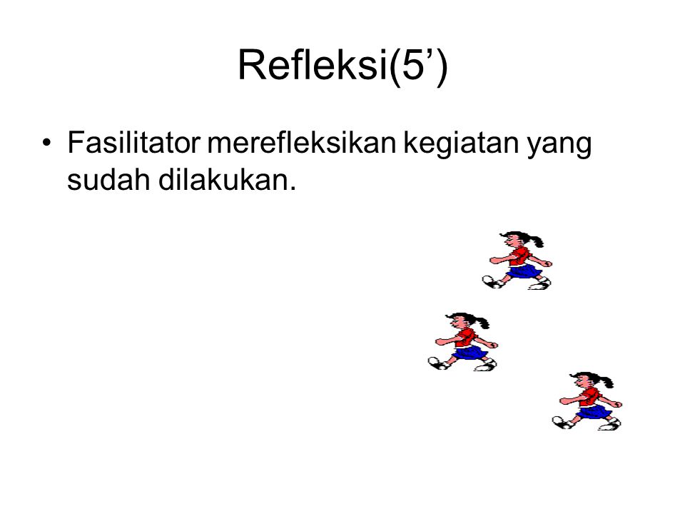 Refleksi(5’) Fasilitator merefleksikan kegiatan yang sudah dilakukan.