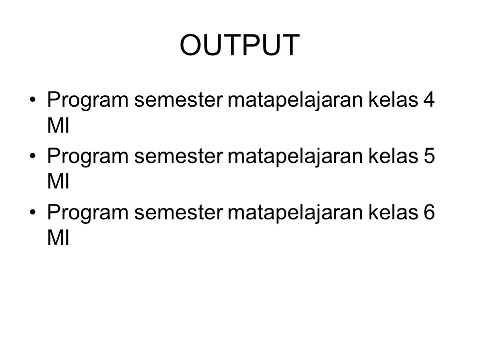 OUTPUT Program semester matapelajaran kelas 4 MI