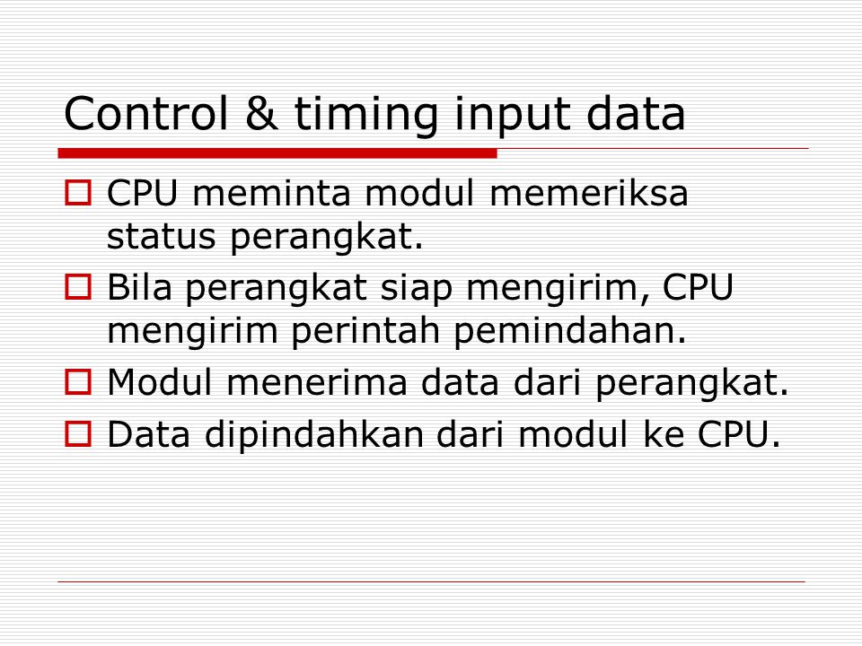 Control & timing input data