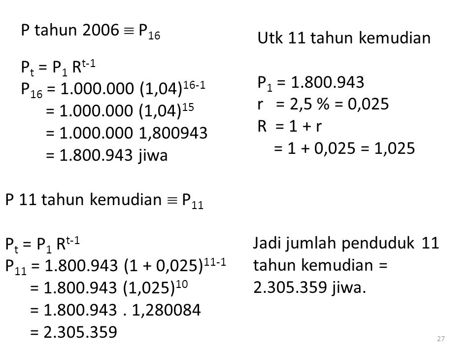 P tahun 2006  P16 Pt = P1 Rt-1. P16 = (1,04)16-1. = (1,04)15. = ,