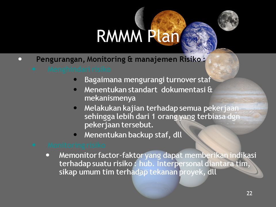 RMMM Plan Pengurangan, Monitoring & manajemen Risiko :