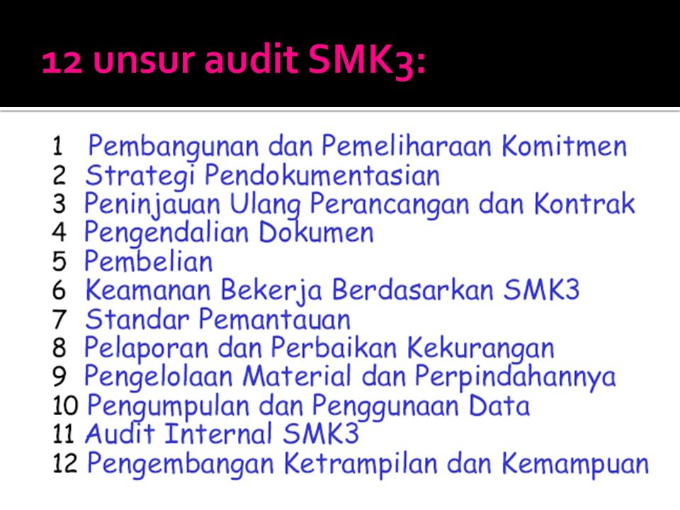 12 unsur audit SMK3:
