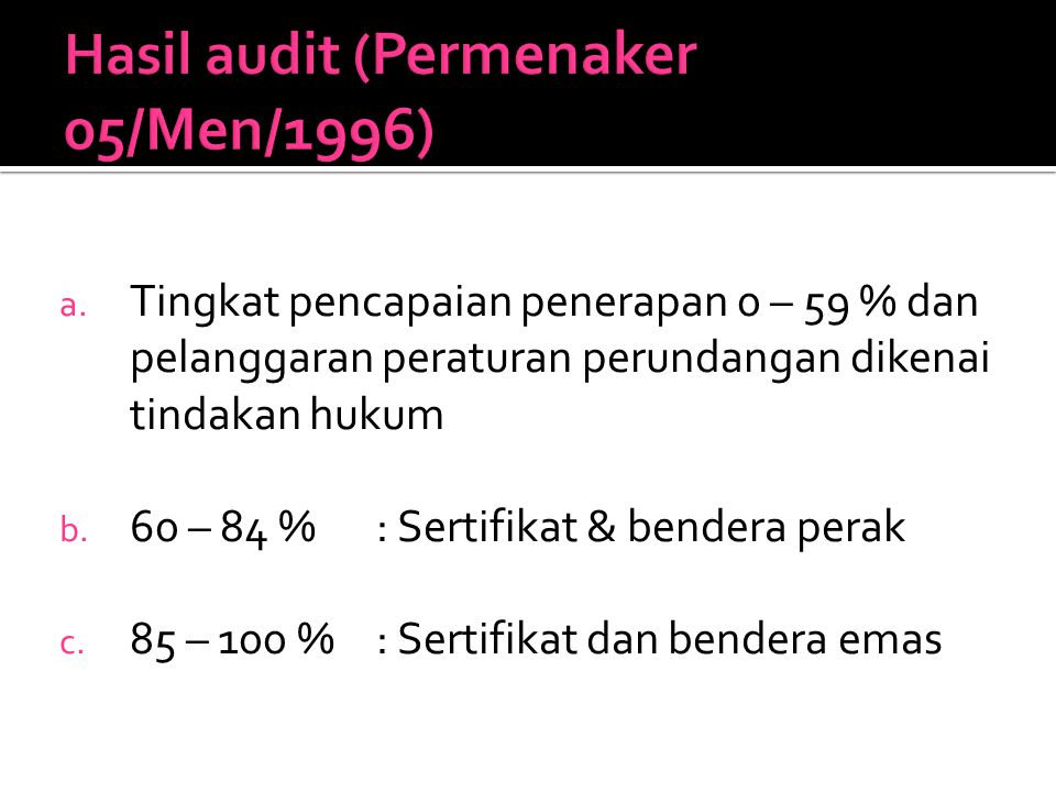 Hasil audit (Permenaker 05/Men/1996)