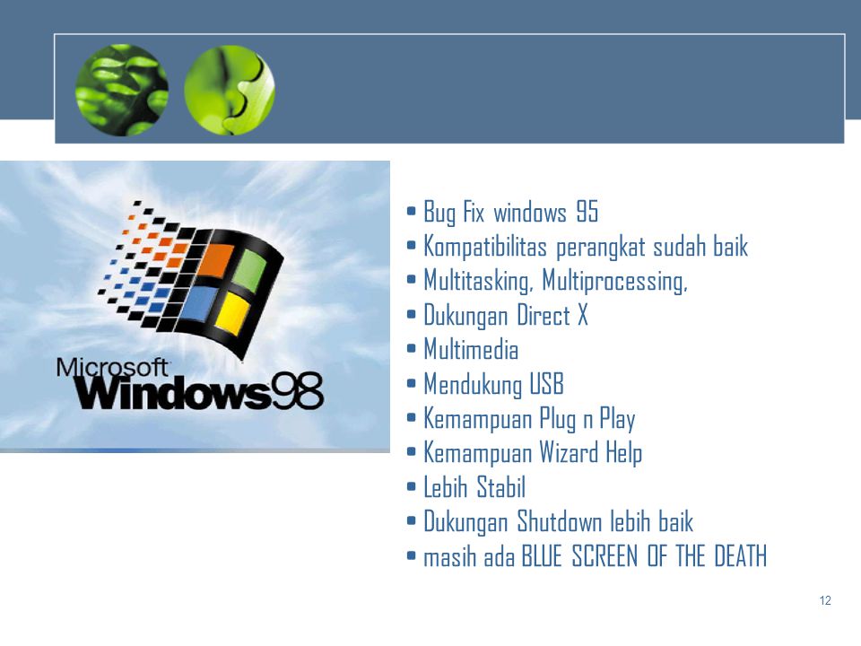 Bug Fix windows 95 Kompatibilitas perangkat sudah baik. Multitasking, Multiprocessing, Dukungan Direct X.