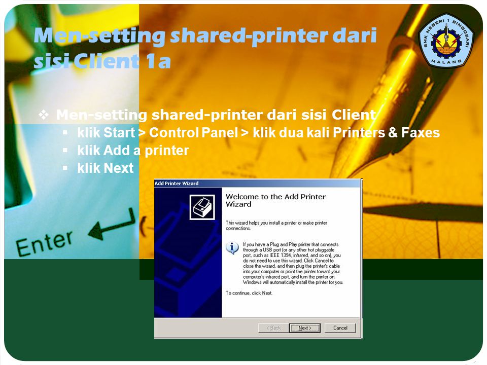Men-setting shared-printer dari sisi Client 1a
