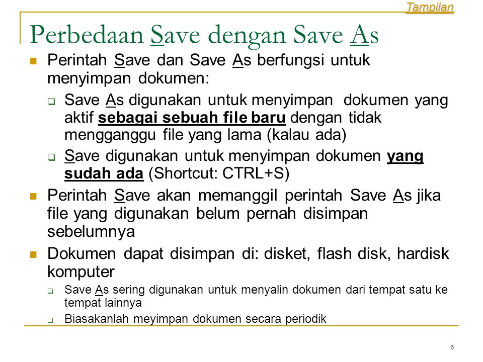 Perbedaan Save dengan Save As