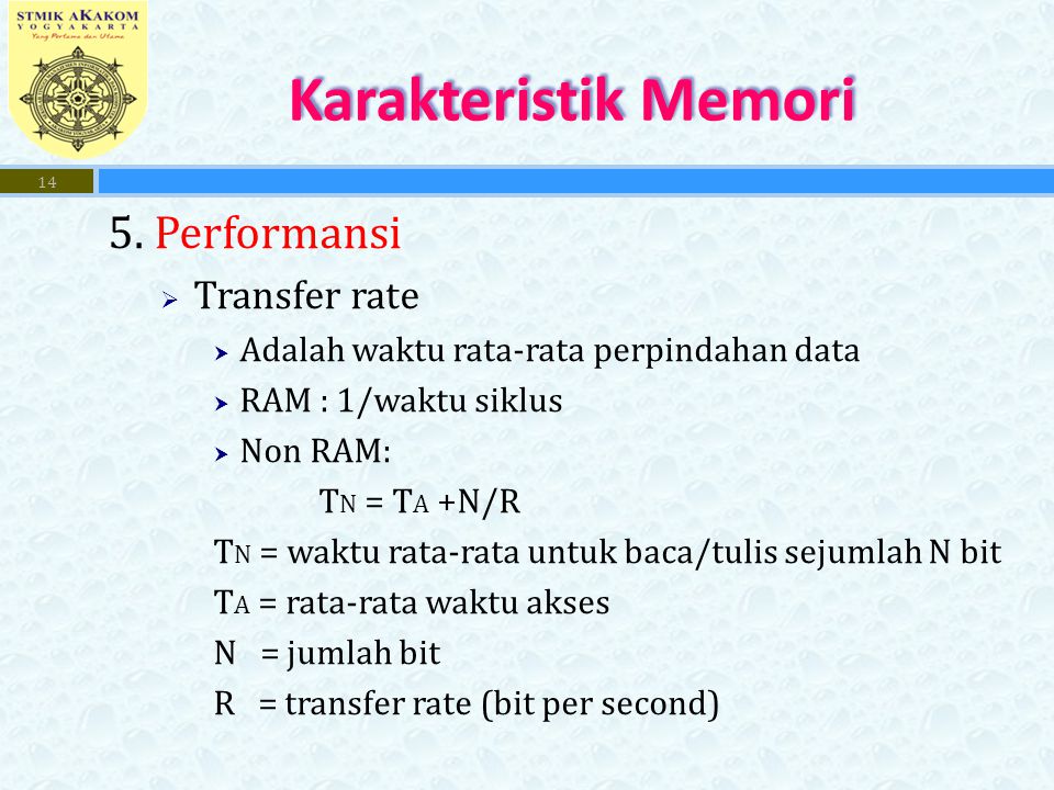Karakteristik Memori 5. Performansi Transfer rate