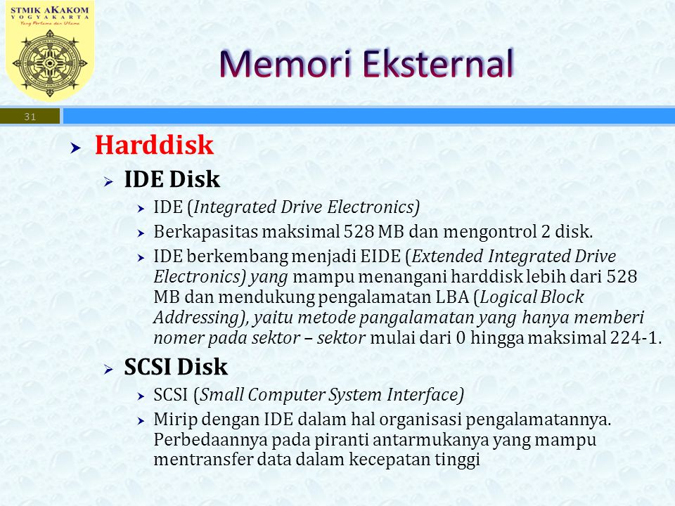 Memori Eksternal Harddisk IDE Disk SCSI Disk