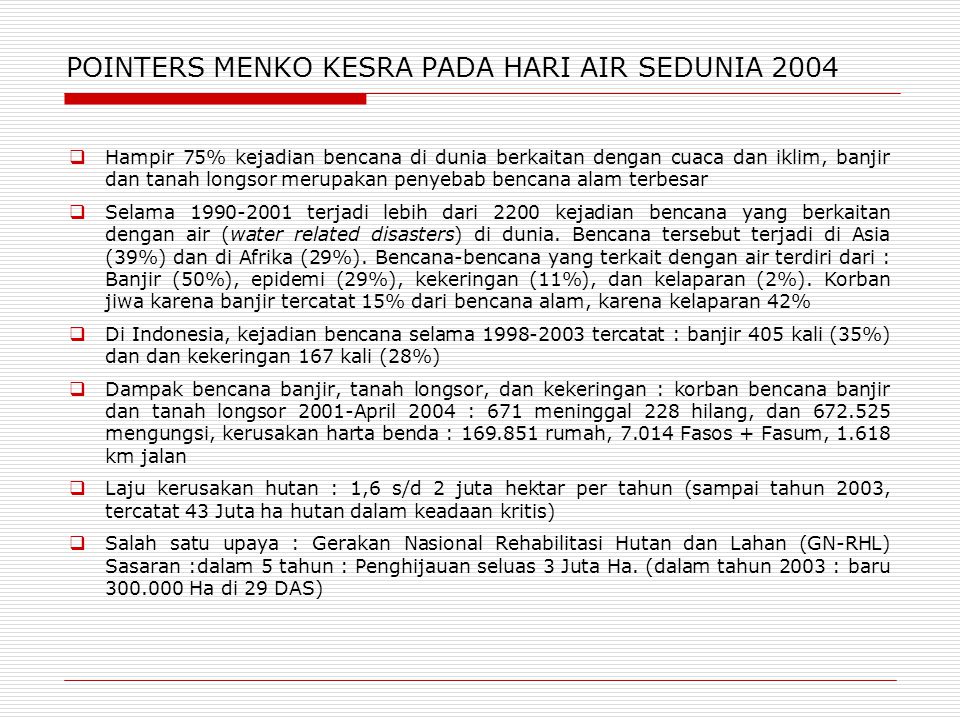 POINTERS MENKO KESRA PADA HARI AIR SEDUNIA 2004