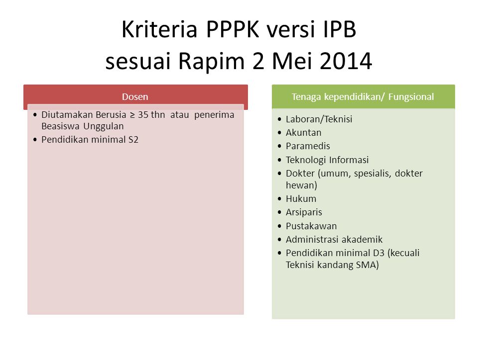 Kriteria PPPK versi IPB sesuai Rapim 2 Mei 2014
