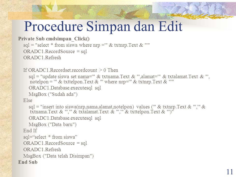 Procedure Simpan dan Edit