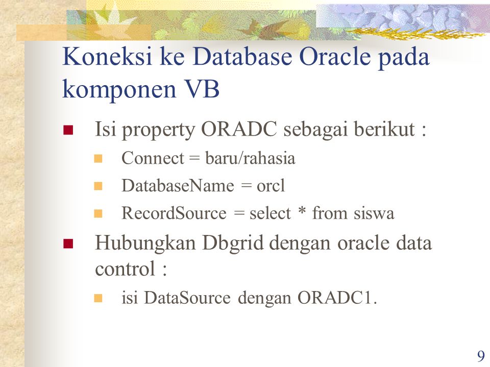 Koneksi ke Database Oracle pada komponen VB