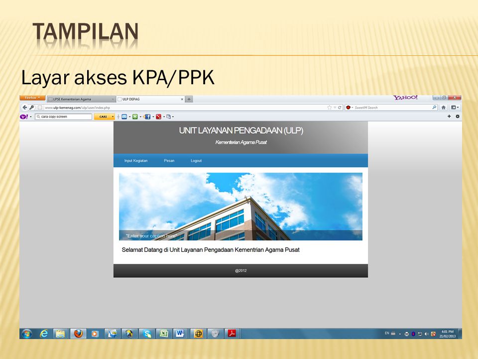 Tampilan Layar akses KPA/PPK
