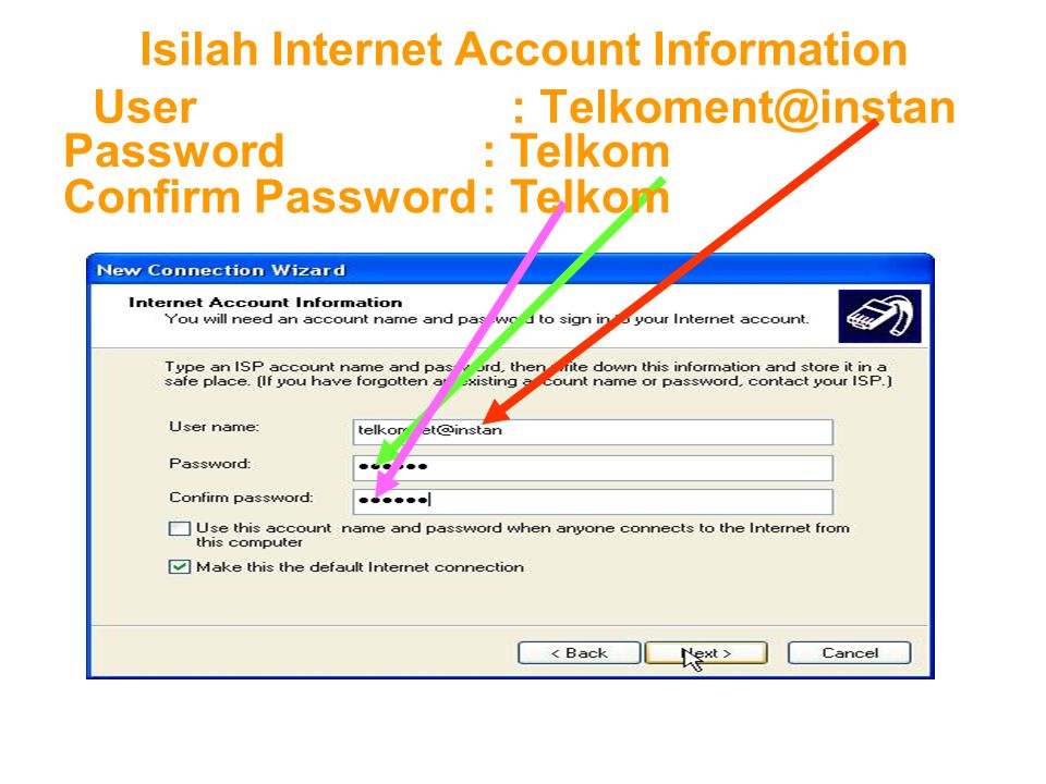 Isilah Internet Account Information User :