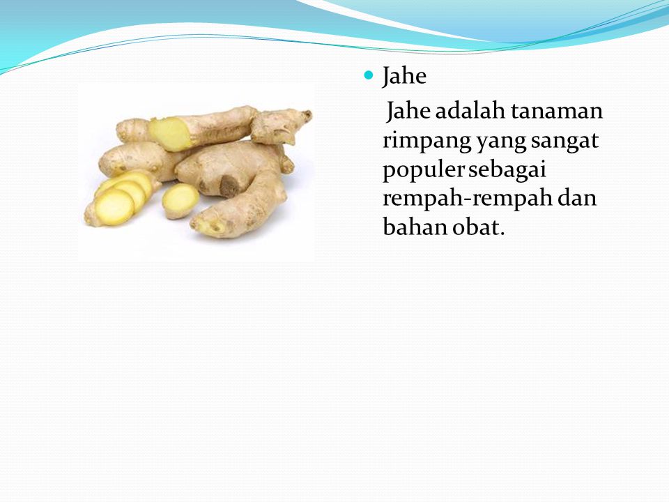 Jahe Jahe adalah tanaman rimpang yang sangat populer sebagai rempah-rempah dan bahan obat.