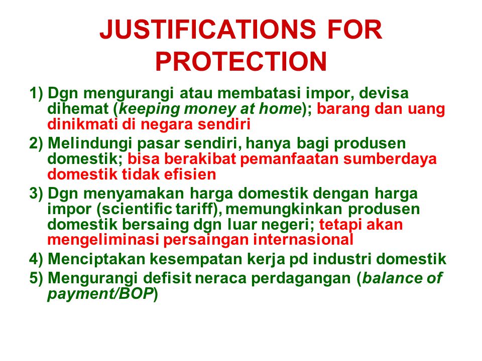 JUSTIFICATIONS FOR PROTECTION