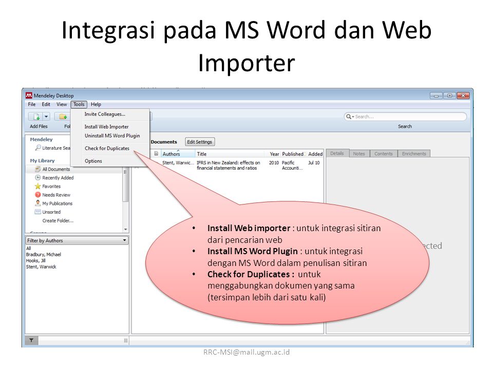 Integrasi pada MS Word dan Web Importer