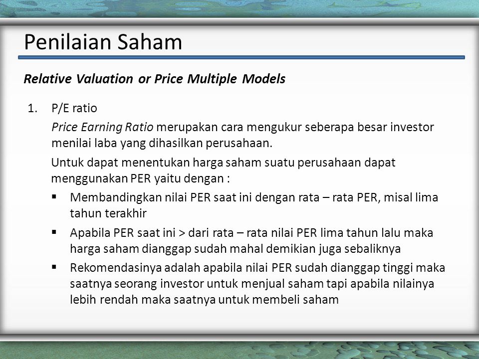 Relative Valuation or Price Multiple Models