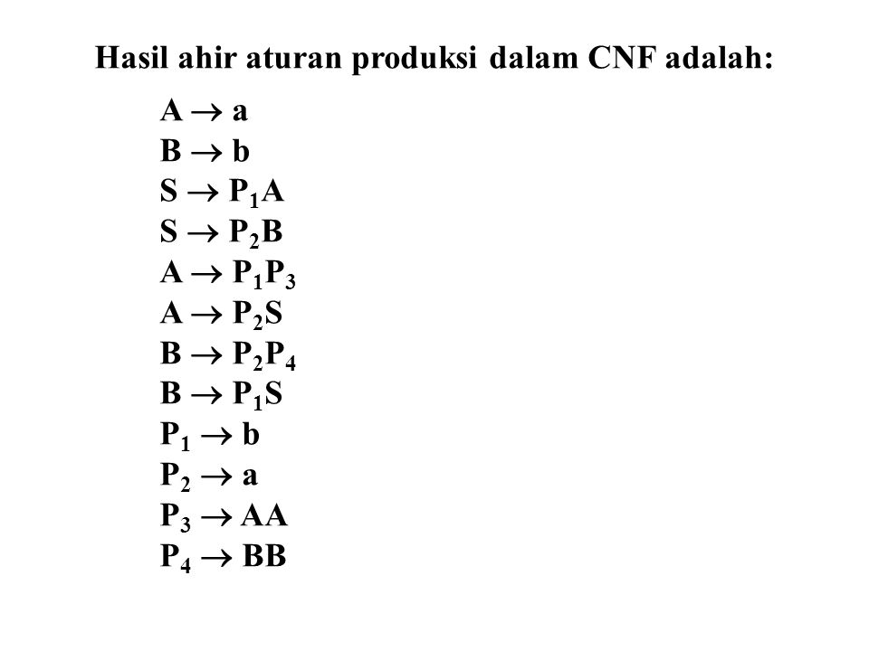 Hasil ahir aturan produksi dalam CNF adalah: