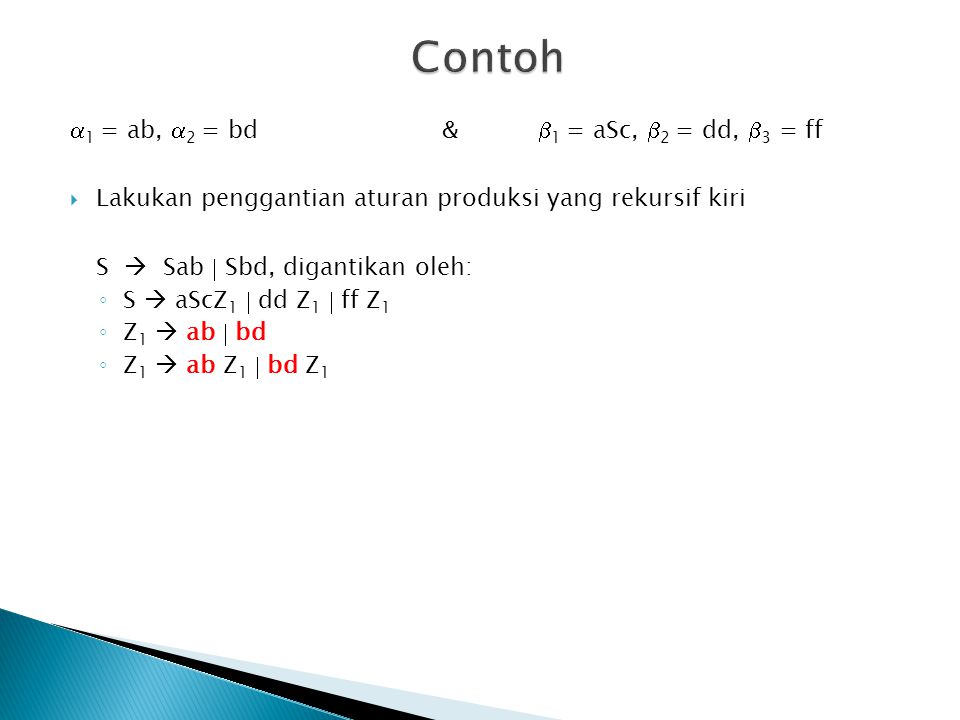 Contoh 1 = ab, 2 = bd & 1 = aSc, 2 = dd, 3 = ff