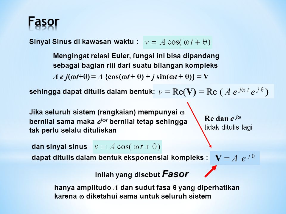 Fasor v = Re(V) = Re ( A e j t e j θ ) V = A e j θ