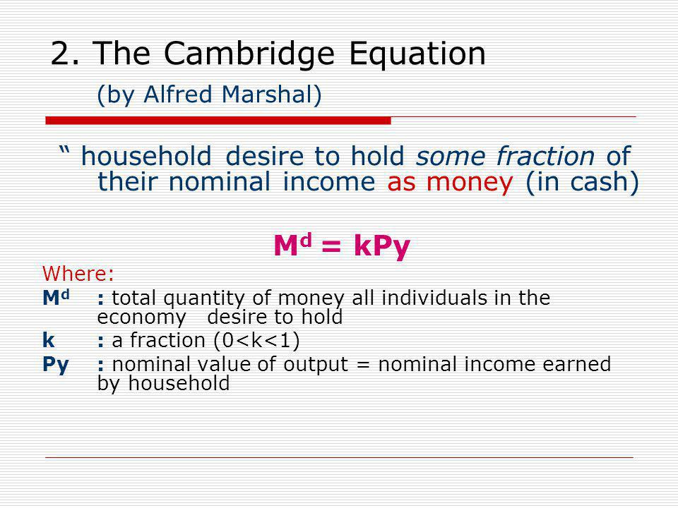 2. The Cambridge Equation (by Alfred Marshal)