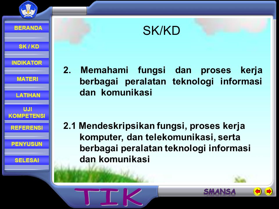 SK/KD 2. Memahami fungsi dan proses kerja berbagai peralatan teknologi informasi dan komunikasi.