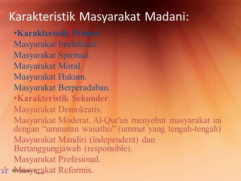 Karakteristik Masyarakat Madani: