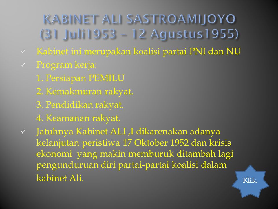 KABINET ALI SASTROAMIJOYO (31 Juli1953 – 12 Agustus1955)