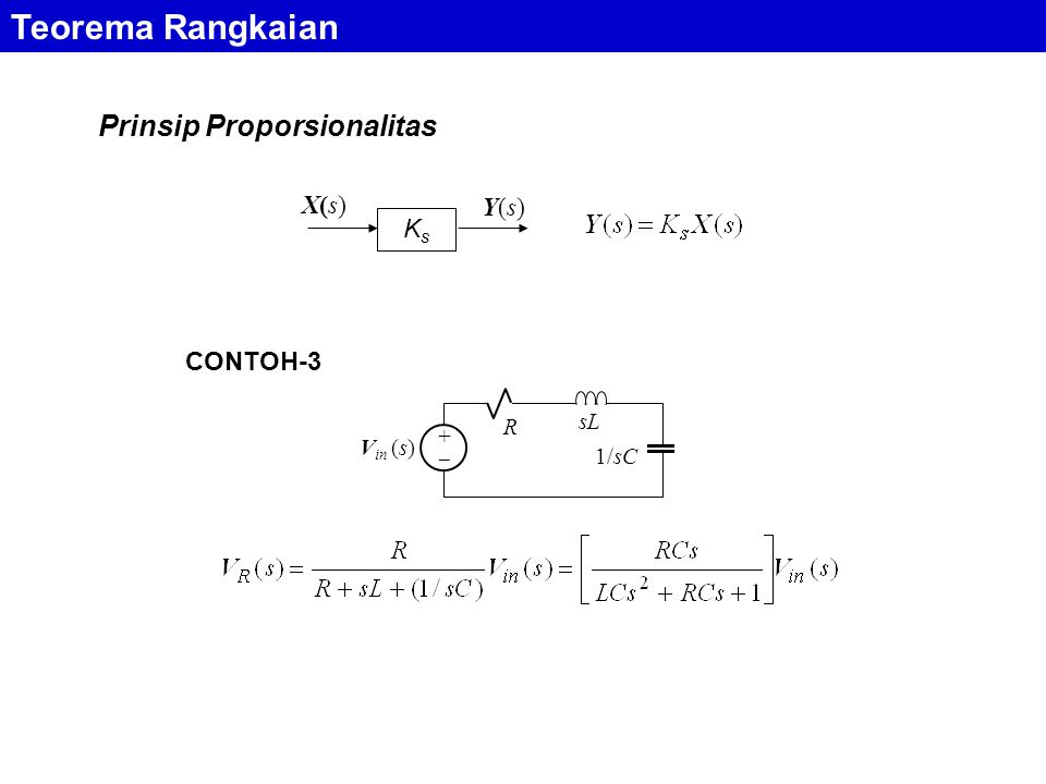 Teorema Rangkaian Prinsip Proporsionalitas X(s) Y(s) Ks CONTOH-3 sL R