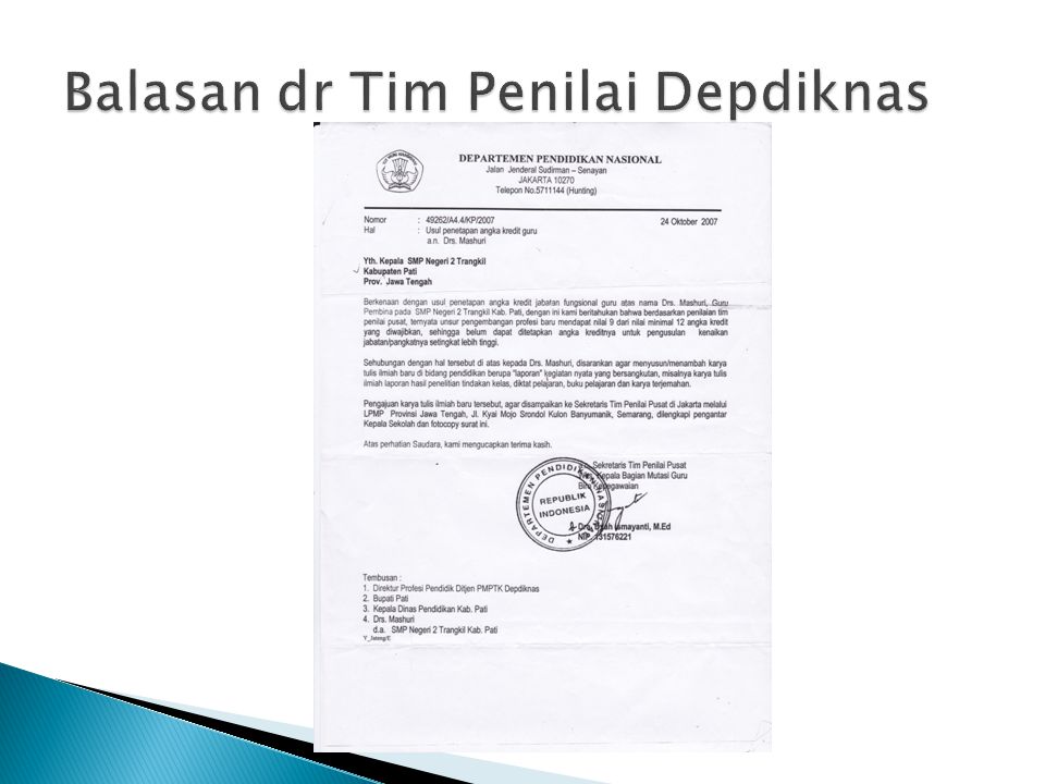 Balasan dr Tim Penilai Depdiknas