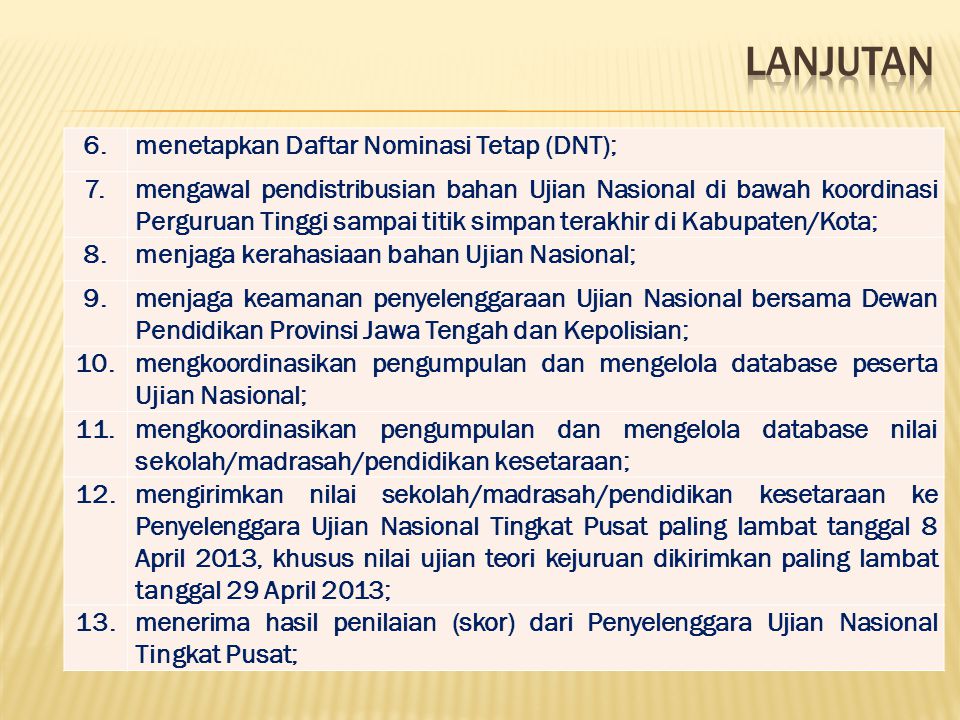 LANJUTAN 6. menetapkan Daftar Nominasi Tetap (DNT); 7.