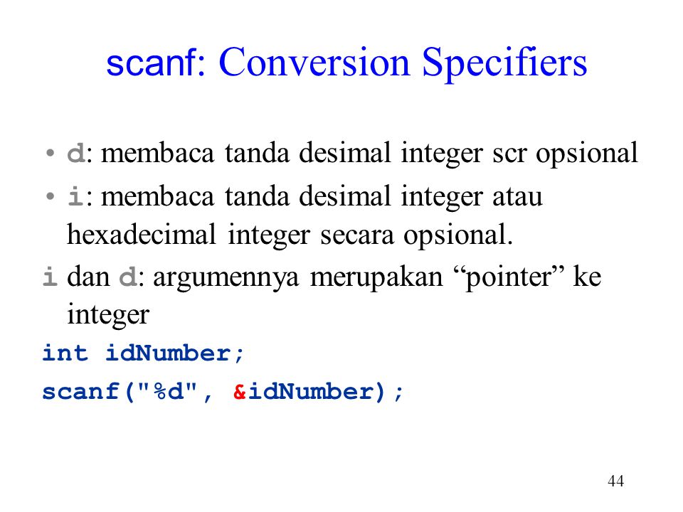 scanf: Conversion Specifiers