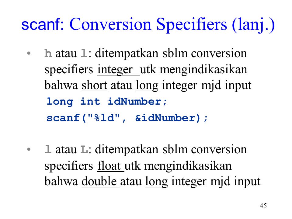 scanf: Conversion Specifiers (lanj.)