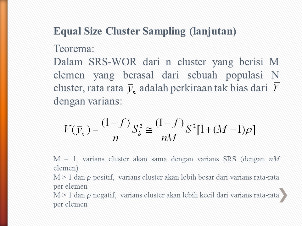 Equal Size Cluster Sampling (lanjutan)
