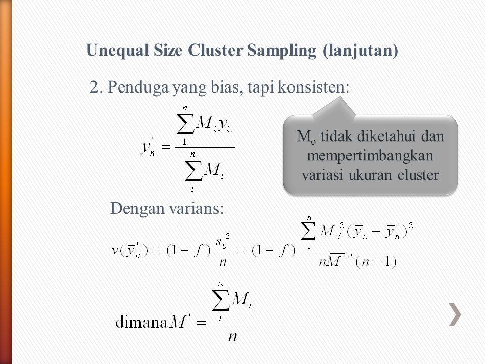 Mo tidak diketahui dan mempertimbangkan variasi ukuran cluster