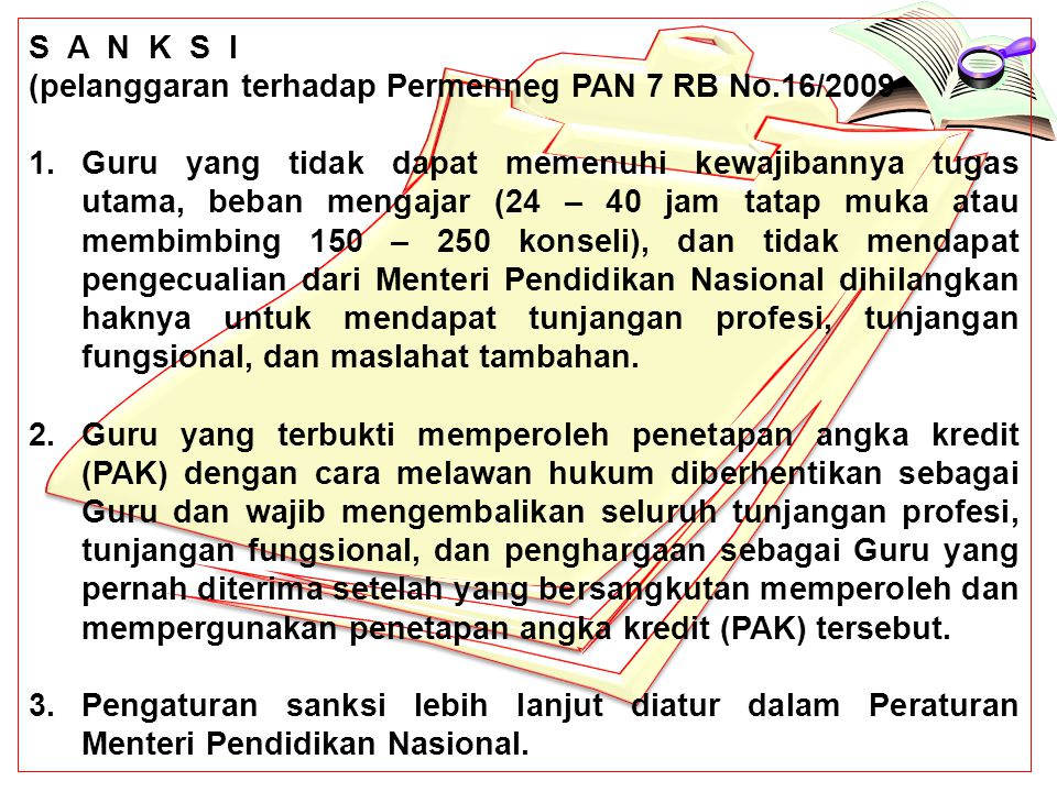 S A N K S I (pelanggaran terhadap Permenneg PAN 7 RB No.16/2009.