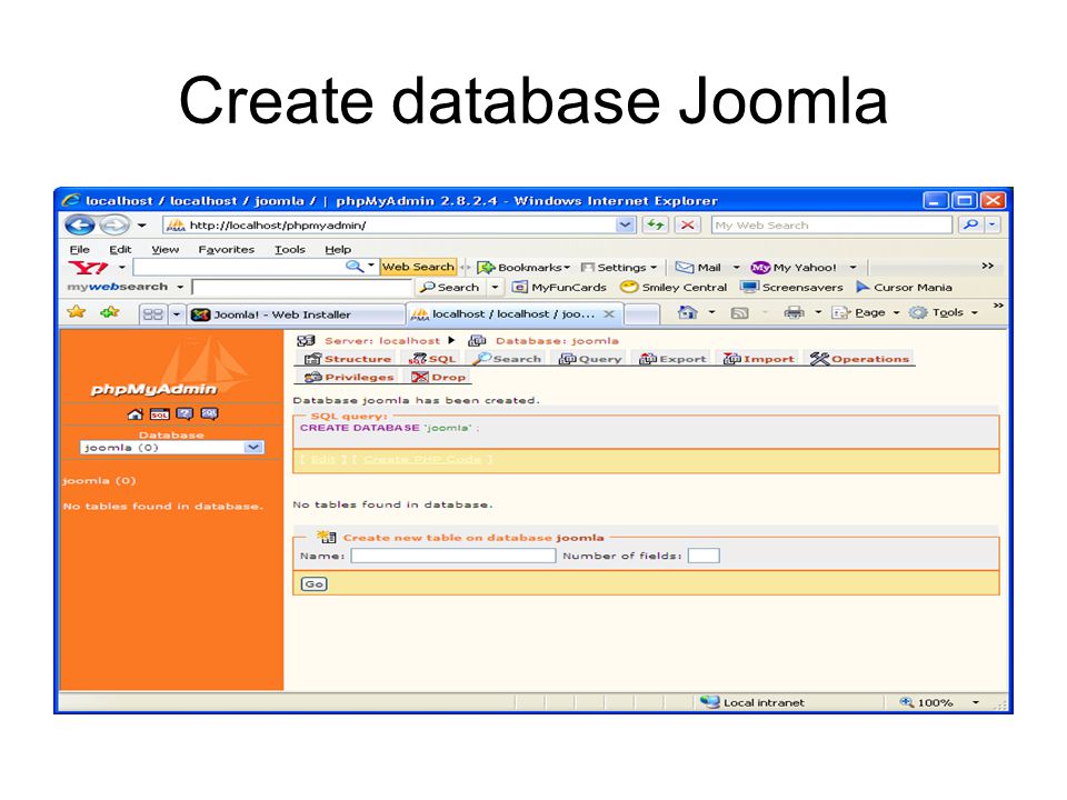 Create database Joomla