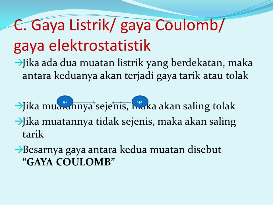 C. Gaya Listrik/ gaya Coulomb/ gaya elektrostatistik