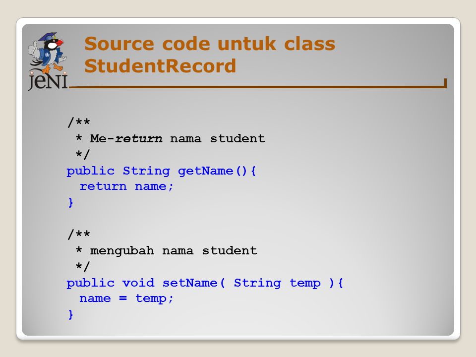 Source code untuk class StudentRecord