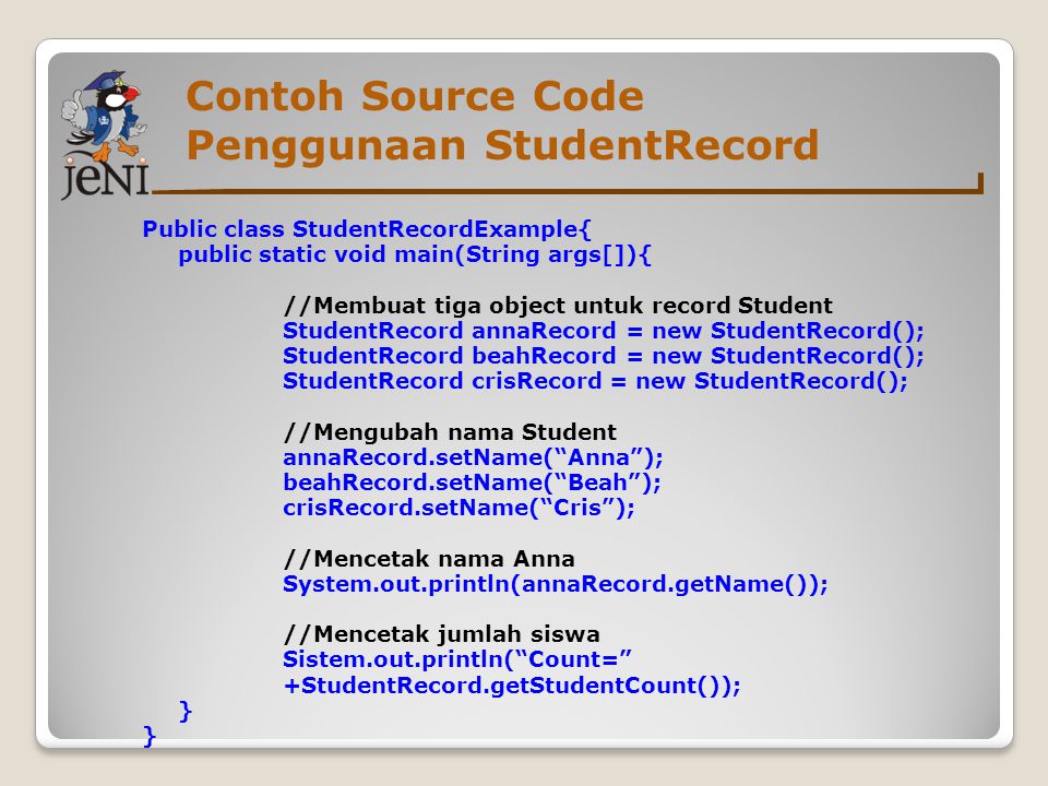 Contoh Source Code Penggunaan StudentRecord
